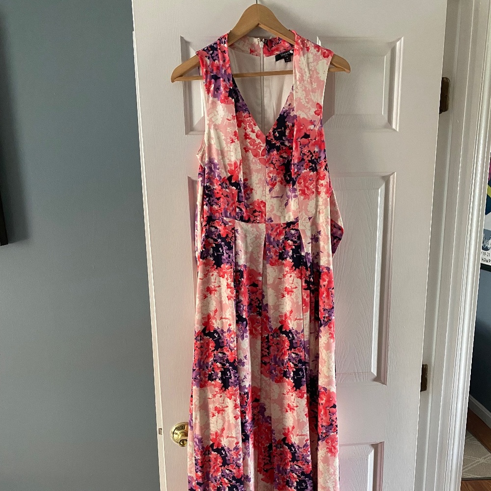 Tahari pink floral maxi dress (size 4)